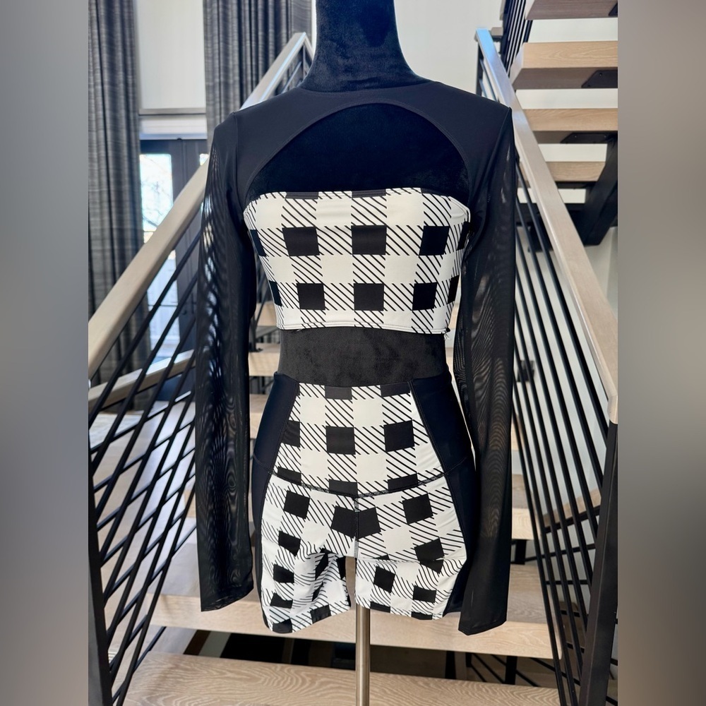 Stylish Black and White Checkered top with biker shorts
